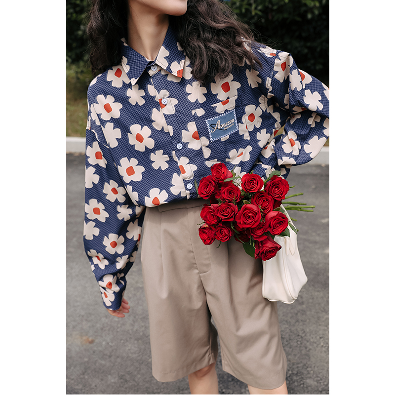 Retro long sleeve shirt Korean style chiffon tops for women