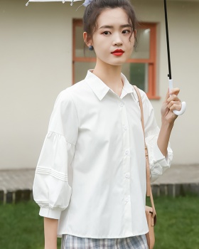 Korean style white autumn puff sleeve lapel shirt