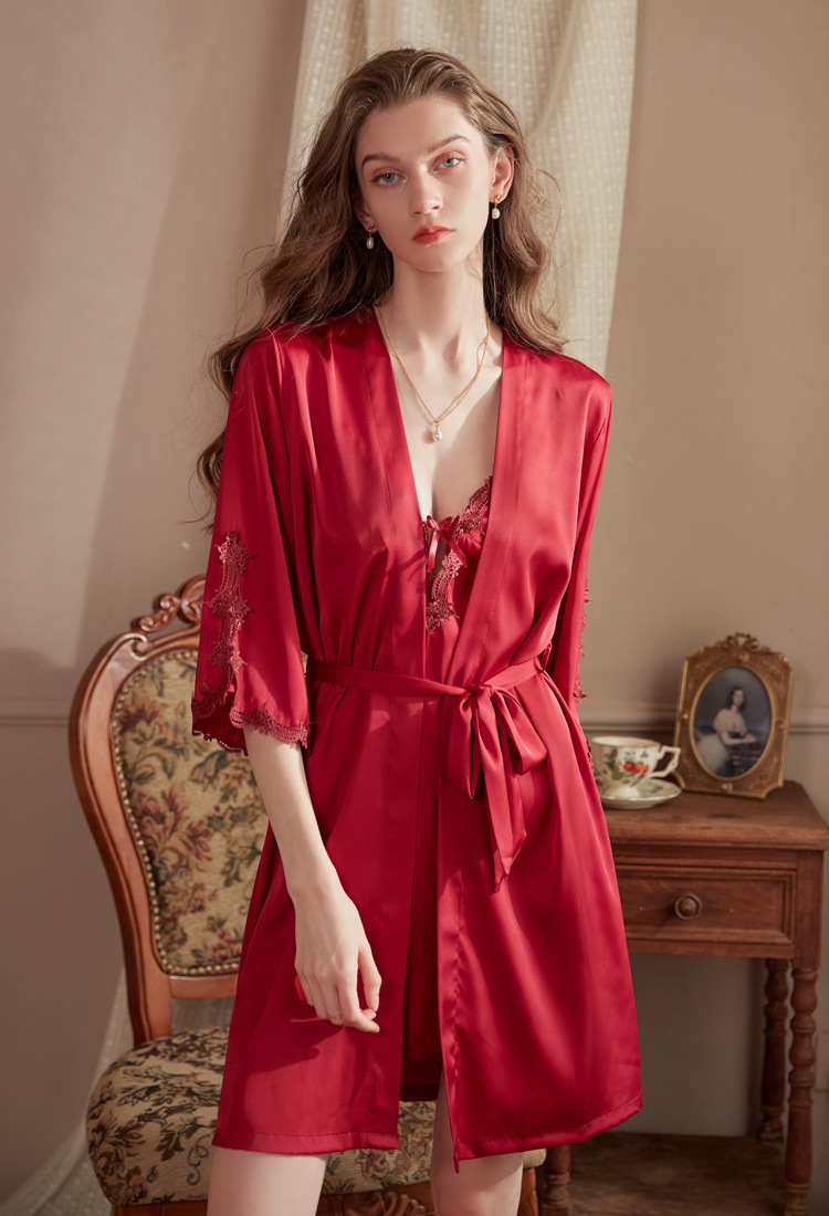 Sexy night dress spring and autumn nightgown 2pcs set