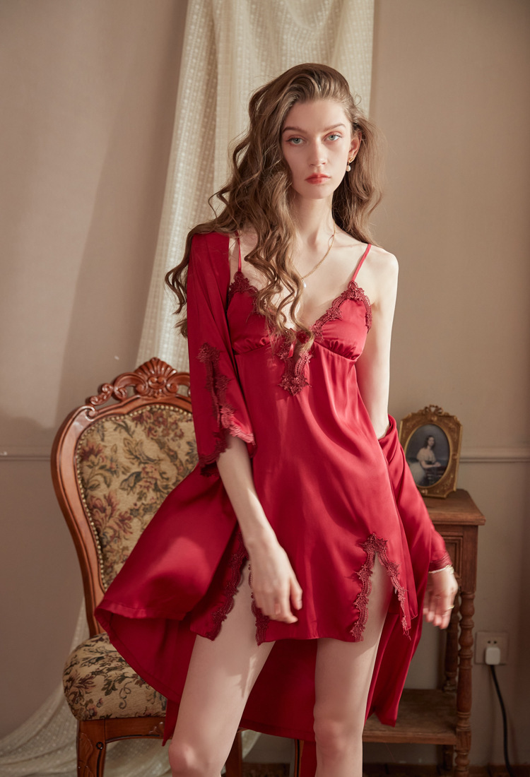 Sexy night dress spring and autumn nightgown 2pcs set