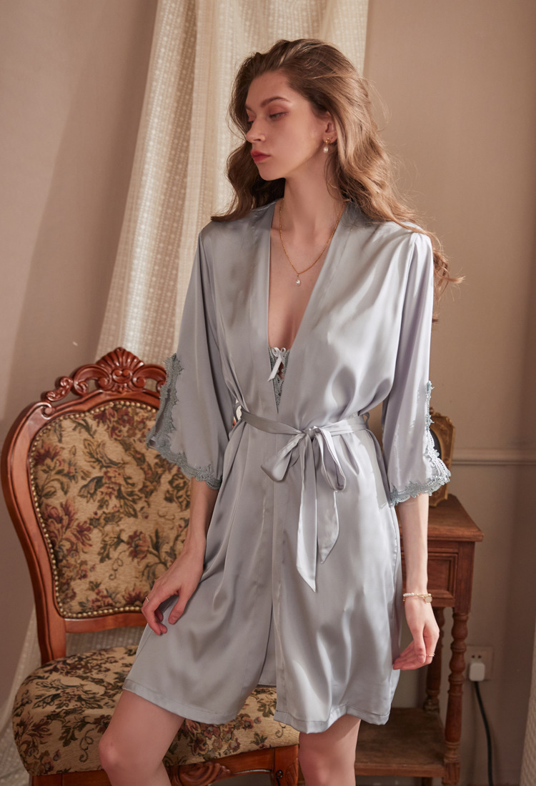 Sexy night dress spring and autumn nightgown 2pcs set