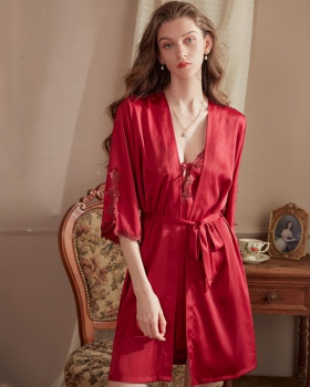 Sexy night dress spring and autumn nightgown 2pcs set