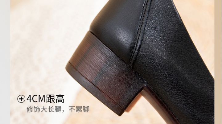 Round cozy genuine leather autumn middle-heel low shoes