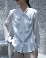White autumn bow shirt chiffon streamer tops for women