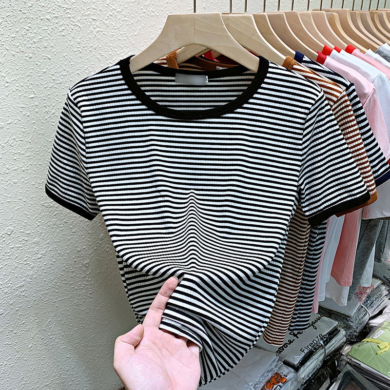 Loose stripe T-shirt Western style tops for women