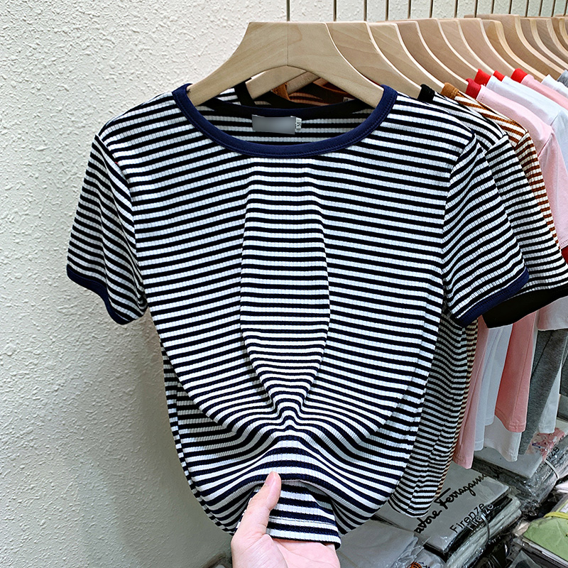 Loose stripe T-shirt Western style tops for women