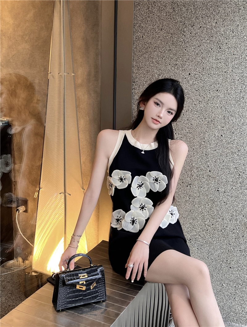 Summer flowers fashion and elegant black dress for women