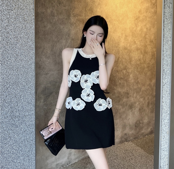 Summer flowers fashion and elegant black dress for women