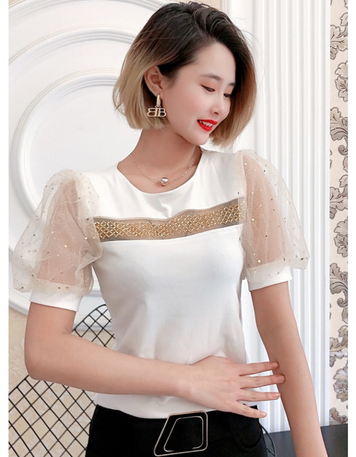 Sweet hollow round neck T-shirt for women