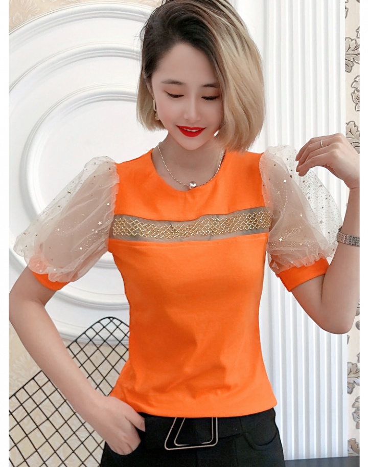 Sweet hollow round neck T-shirt for women