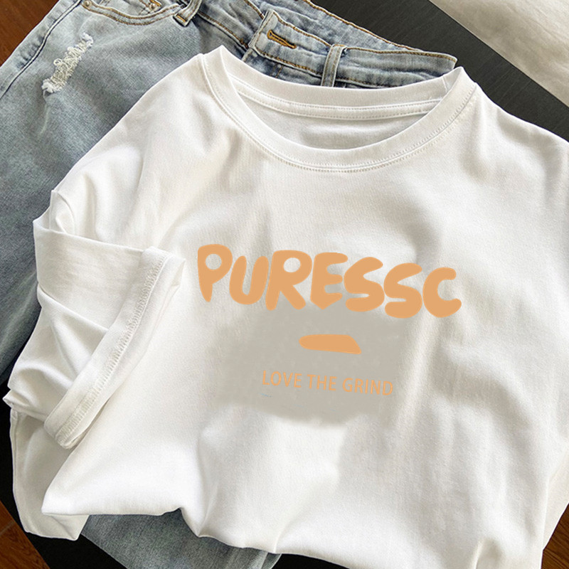 Apricot letters tops printing T-shirt for women