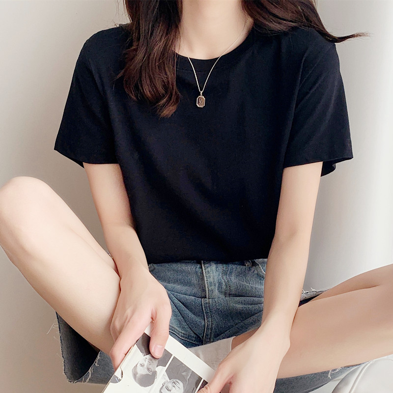 Slim white loose tops summer pure T-shirt for women