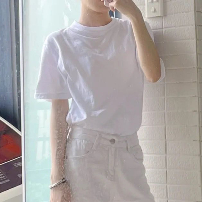 Slim white loose tops summer pure T-shirt for women