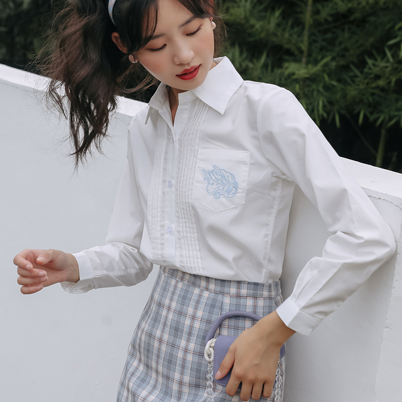 Autumn embroidery shirt white tops for women