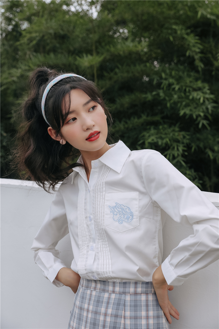 Autumn embroidery shirt white tops for women