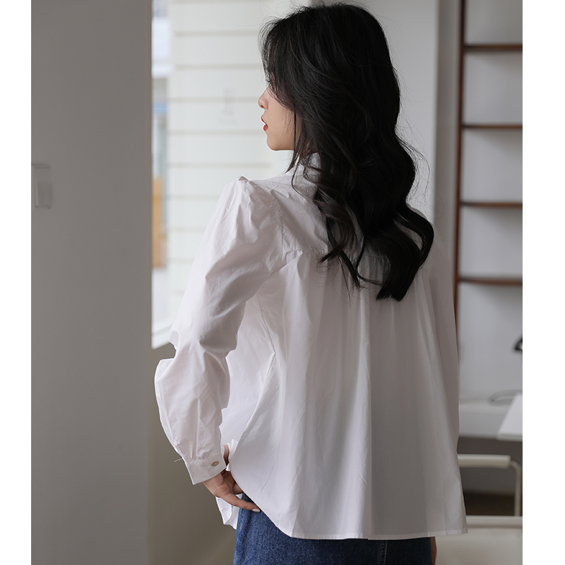Long sleeve autumn white puff sleeve shirt for women