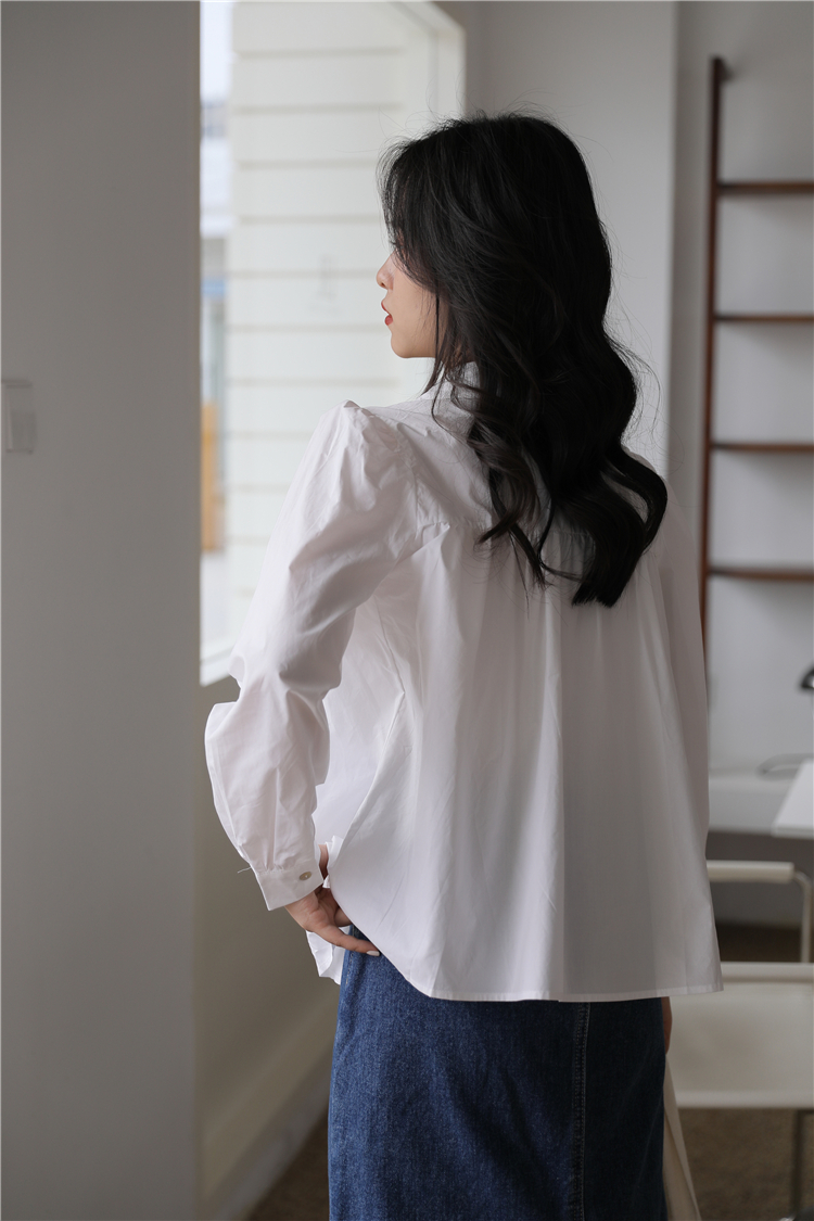 Long sleeve autumn white puff sleeve shirt for women