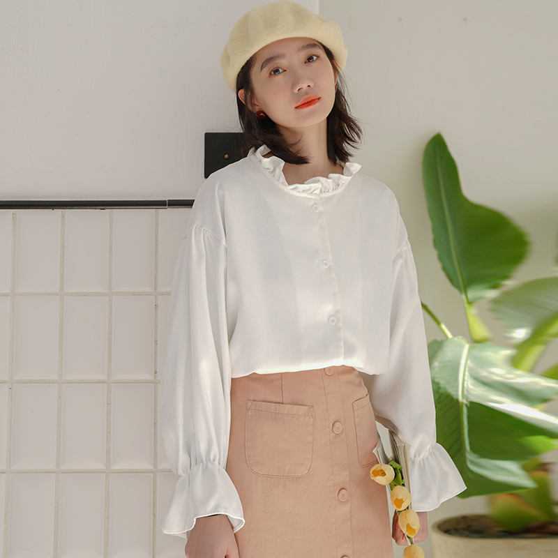 Autumn Korean style white long sleeve shirt for women