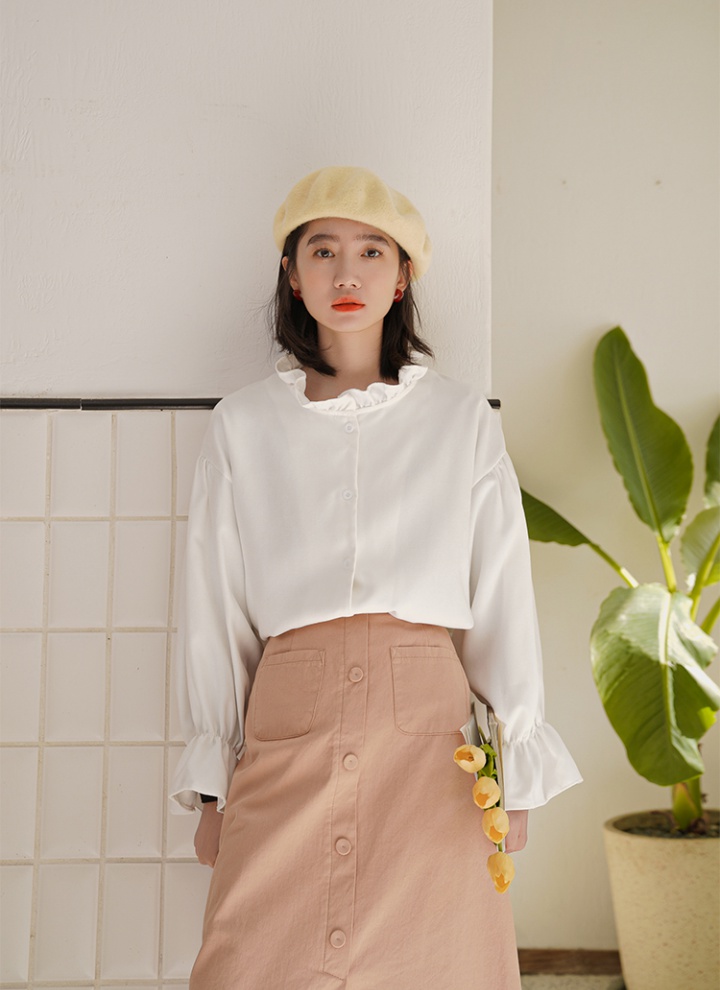 Autumn Korean style white long sleeve shirt for women