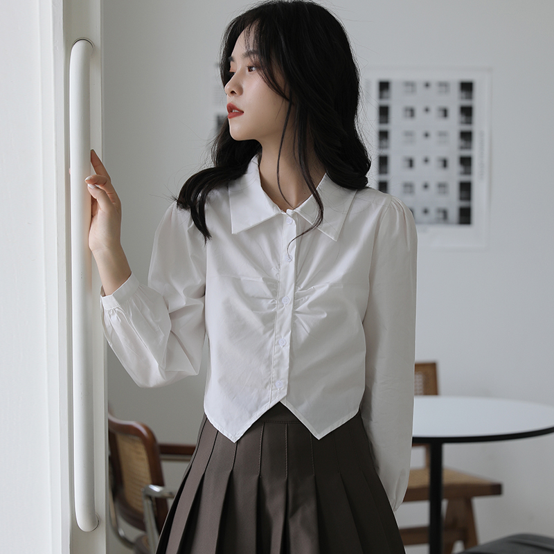 Short single-breasted tops white autumn shirt