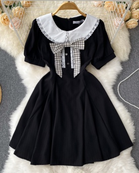 Summer doll collar black dress bow light T-back for women