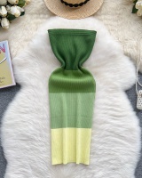 Slim knitted wrapped chest mixed colors dress for women