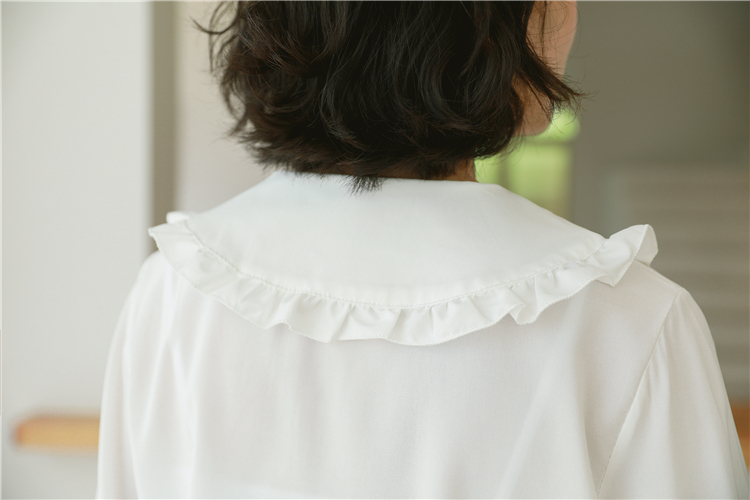 Autumn large lapel long sleeve lace chiffon shirt