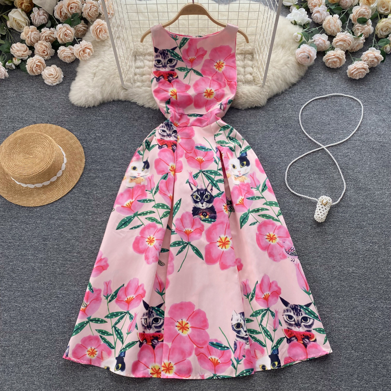 Pinched waist vacation seaside dress for women