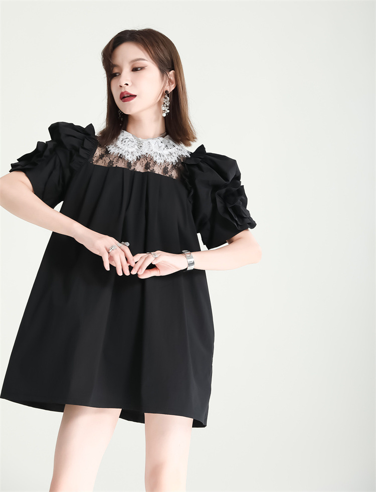 Black and white summer lady dress lace lady dress