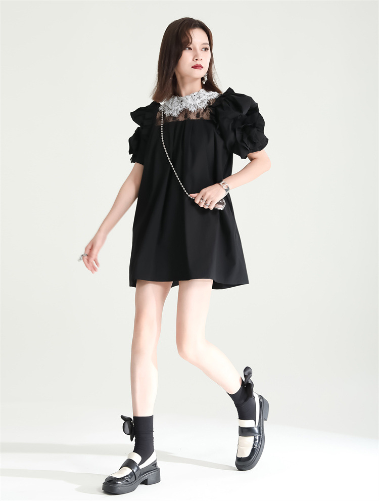 Black and white summer lady dress lace lady dress