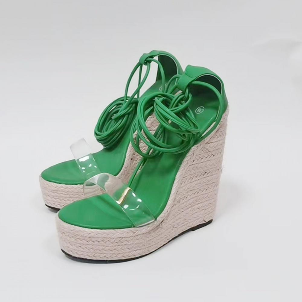 Thick crust green shoes hemp rope weave sandals