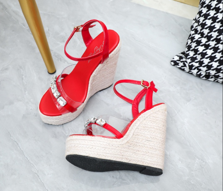 Rhinestone slipsole sandals weave shoes for women