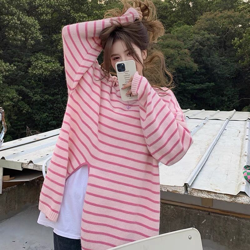 Autumn and winter tender pink sweater for women