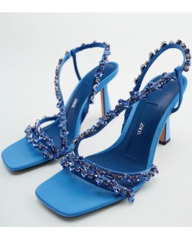Summer beads green blue high-heeled sandals