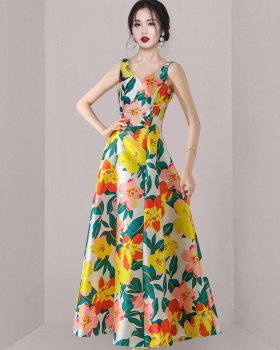 Fashion summer long dress slim pinched waist dress
