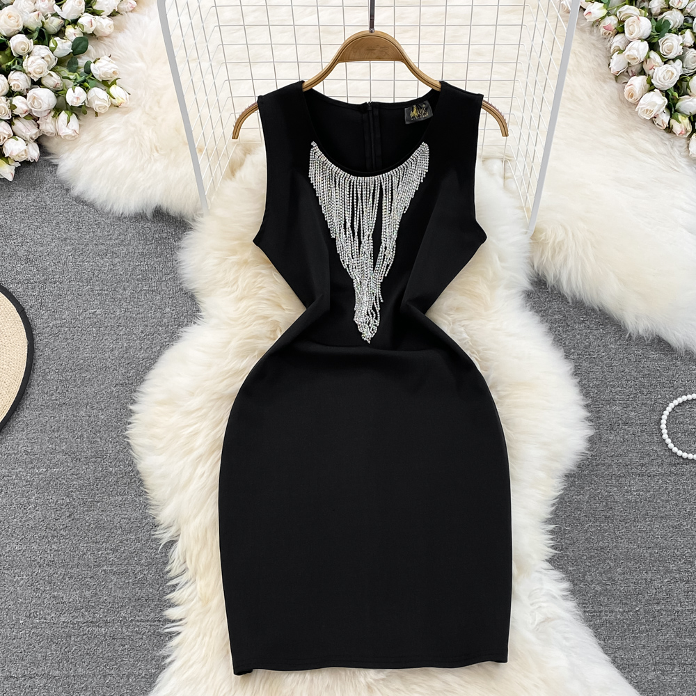 Slim tassels diamond sleeveless dress temperament dress