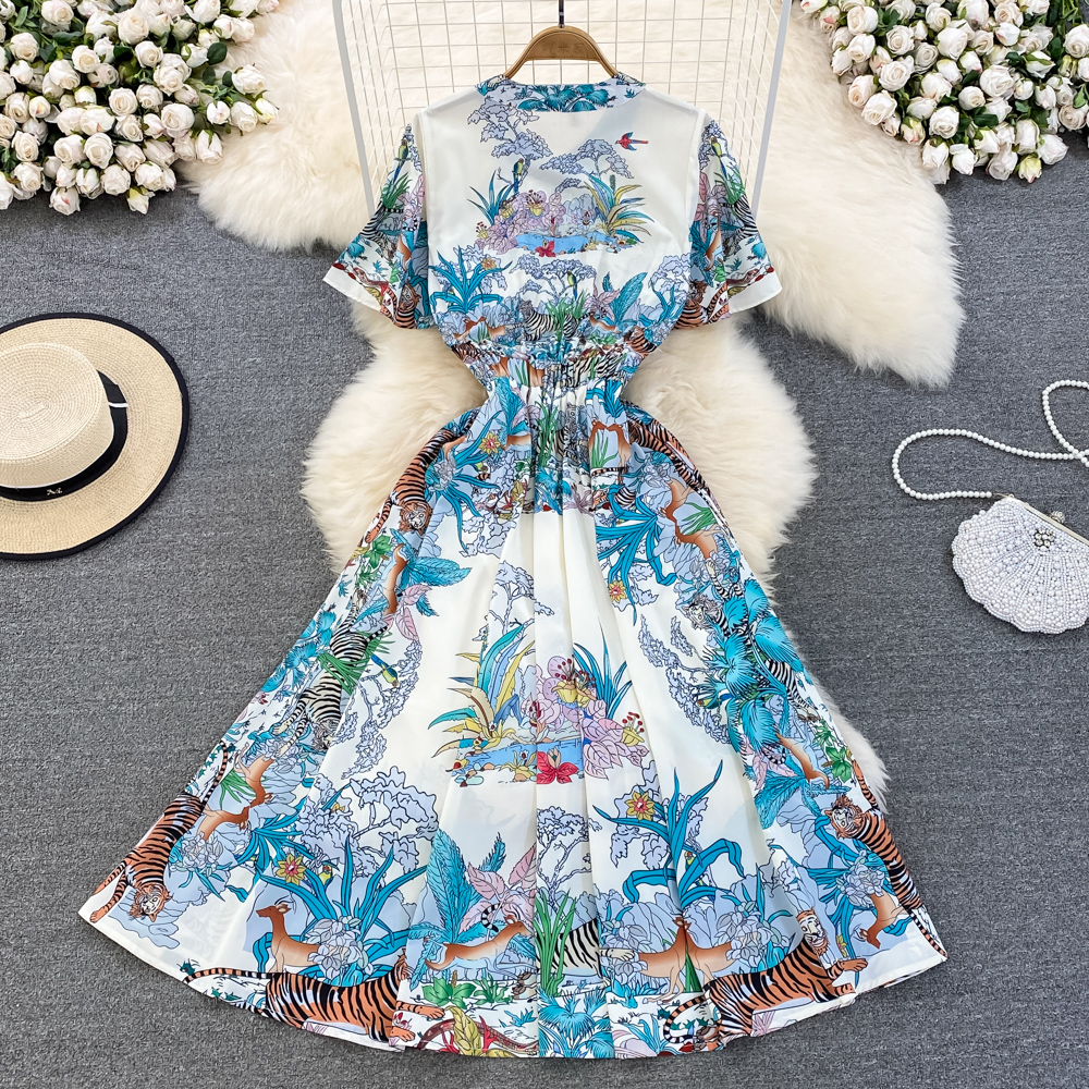 Summer fashion long dress ink round neck dress