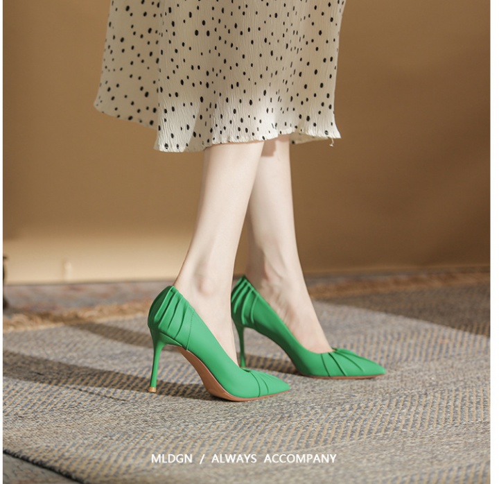 Green all-match shoes low high-heeled shoes for women