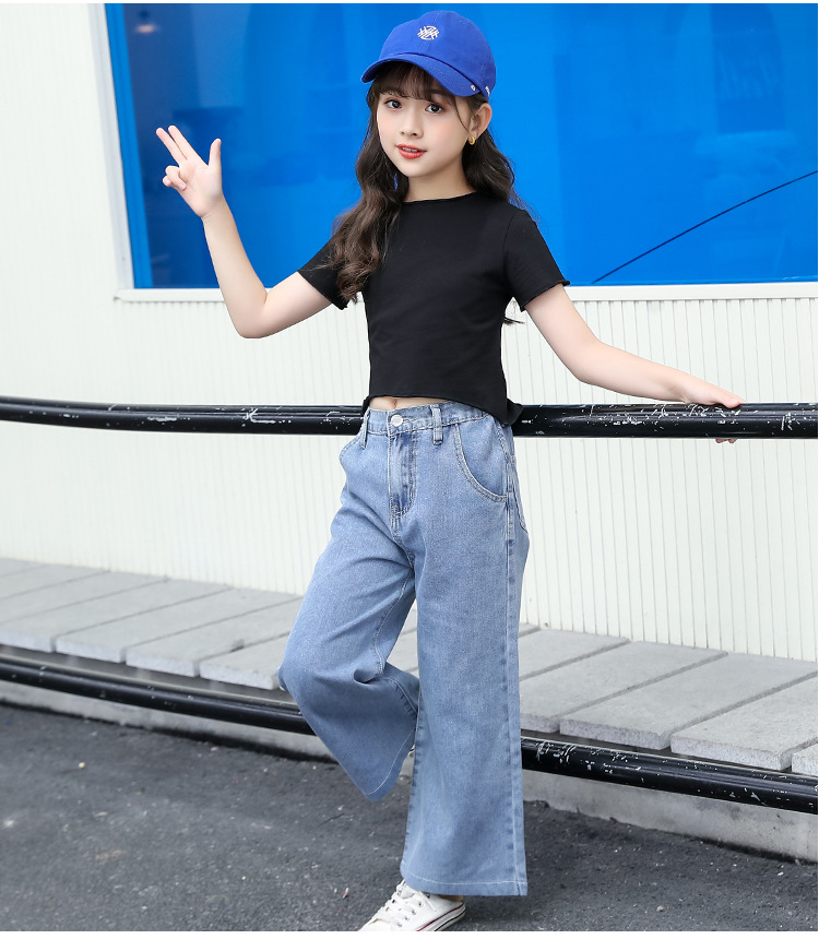 Summer big child T-shirt Western style Casual jeans 2pcs set
