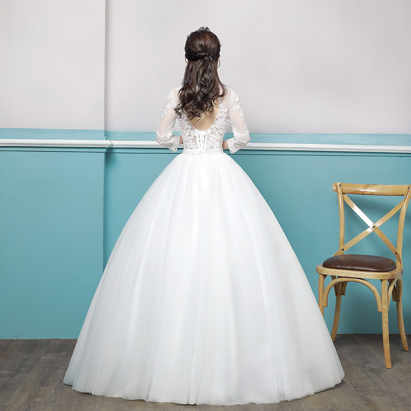 Flat shoulder bride wedding dress slim formal dress