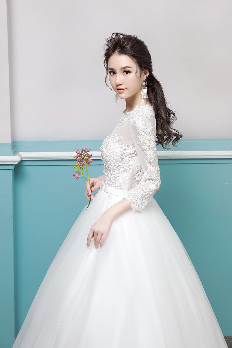 Flat shoulder bride wedding dress slim formal dress