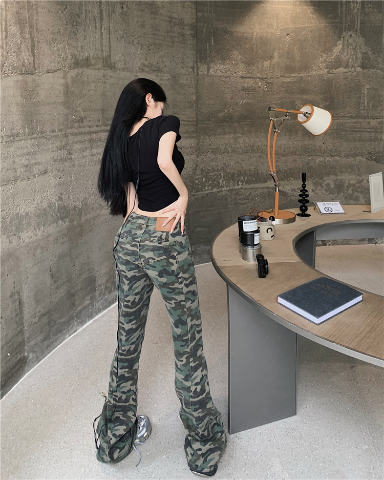 Spicegirl navel pants camouflage T-shirt 2pcs set for women