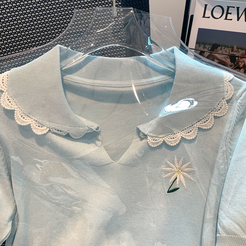 Summer embroidery sweater short sleeve ice silk T-shirt