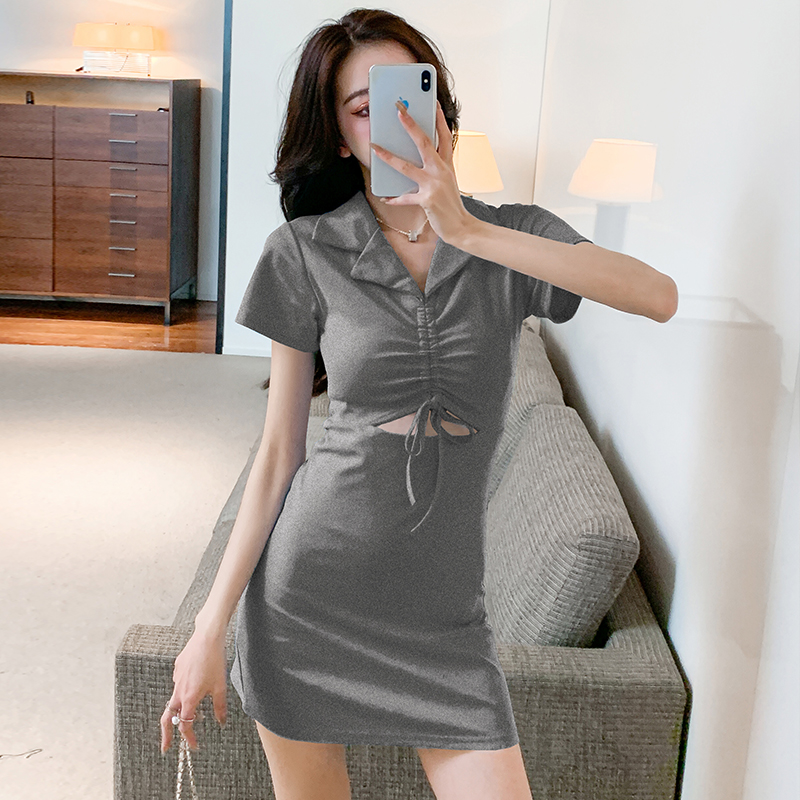 Summer package hip sexy hollow drawstring dress for women