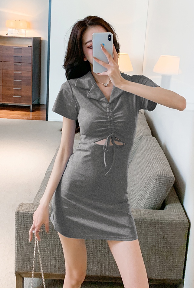 Summer package hip sexy hollow drawstring dress for women