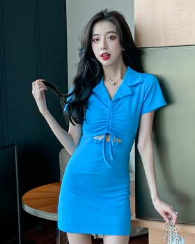 Summer package hip sexy hollow drawstring dress for women