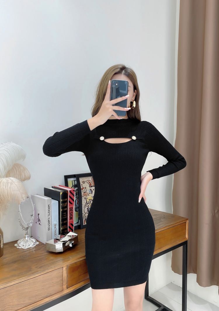 Slim knitted temperament long sleeve sexy dress for women