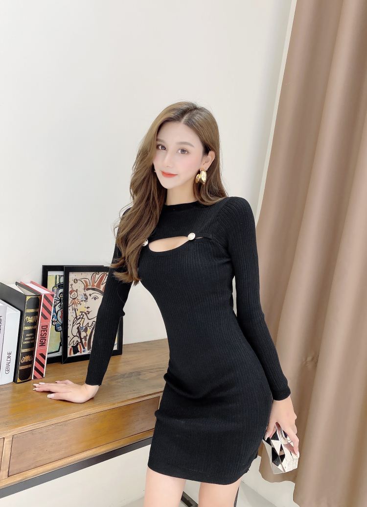 Slim knitted temperament long sleeve sexy dress for women