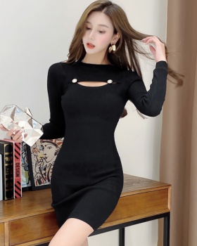 Slim knitted temperament long sleeve sexy dress for women