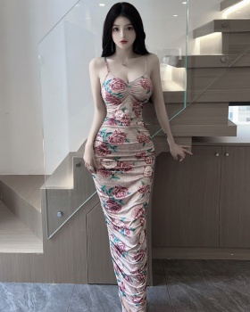 Floral package hip dress sling slim formal dress for women